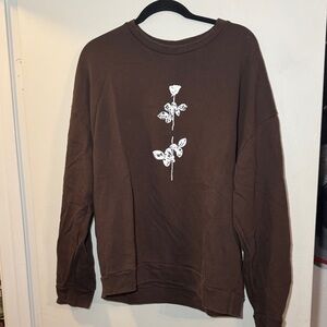 Brown Sweatshirt with White Floral Design